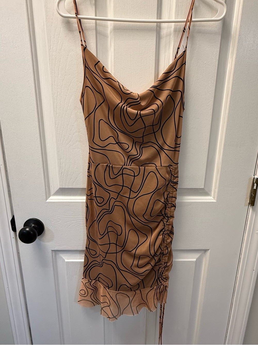 PrettyLittleThing Tan Slip Dress with Black Abstract Lines